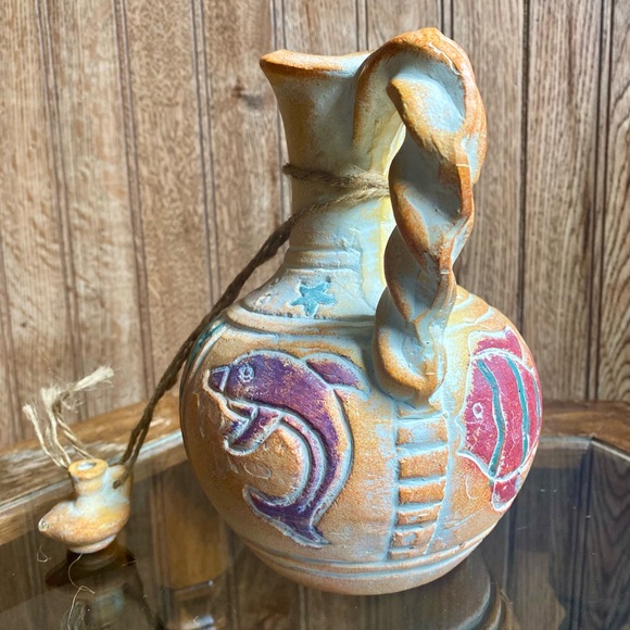 Mexican Pottery Pitcher with Nautical Ornament - Picture 4 of 9